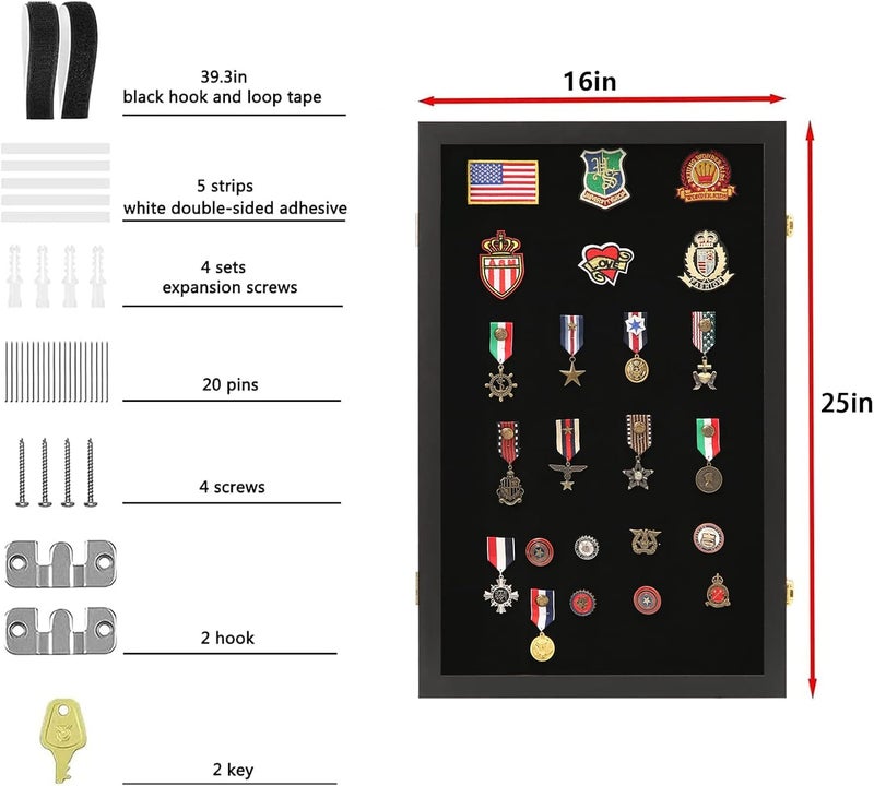 VERANI Pin Display Case 16x25 Pin Collection Display Box Military Medal Display Frame with Uv Protection Acrylic Door for Beach Tags Jewelry Insignia Ribbons Patches Insignia Ribbons Sport Pins - Image 2